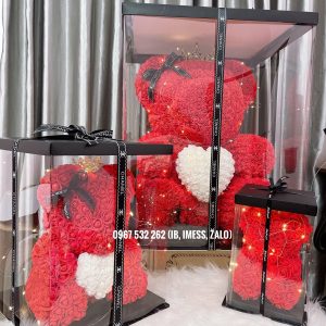 Gấu hoa ôm tim 70cm full box cao cấp